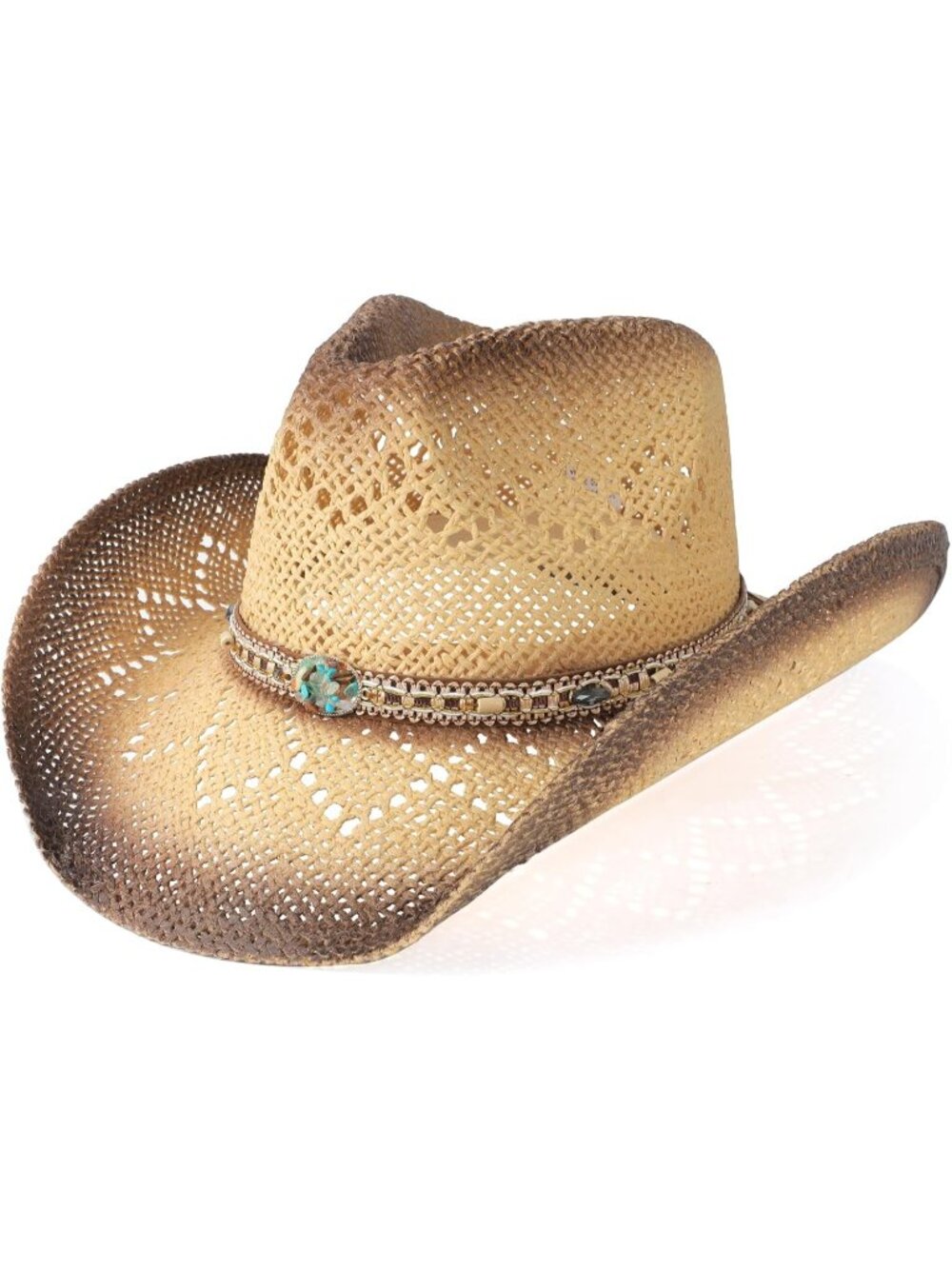 Men's Coffee Elastic Closure Straw Wide with Shapeable Brim Western Cowboy Hat